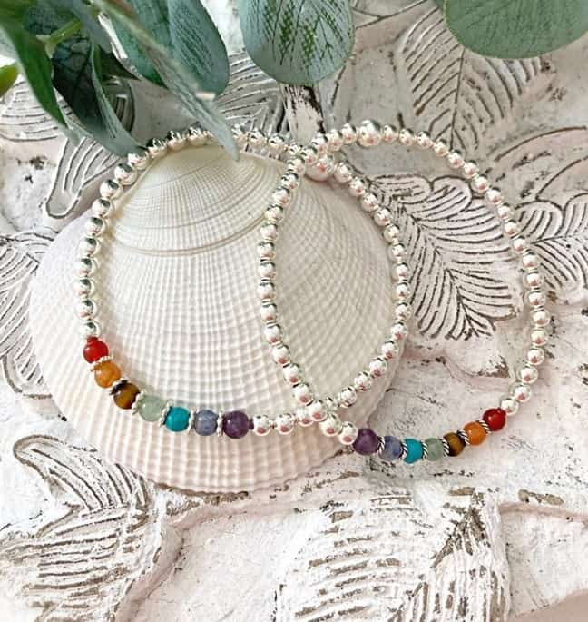 White/Silver Bracelet With Colorful Chakra Stones