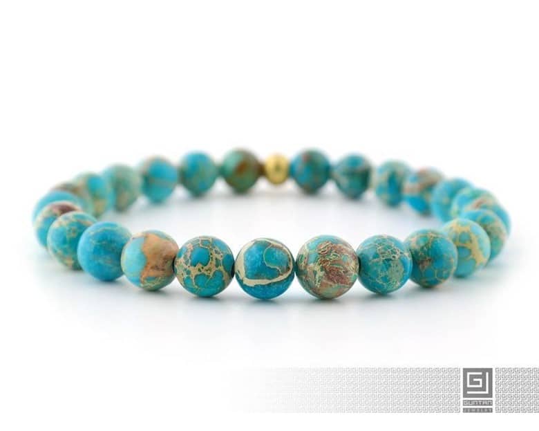 Teal Oval Shaped Planet Earth Inspired Chakra Bracelet