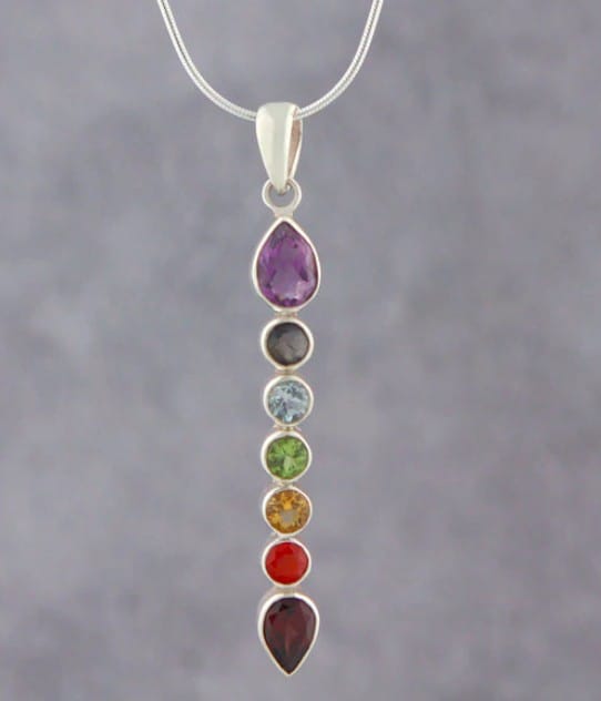 Unique And Unusual Silver Chakra Necklace With Loads Of Gems