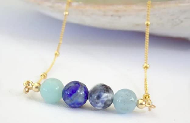 Gorgeous Blue Chakra Necklace With Golden Details