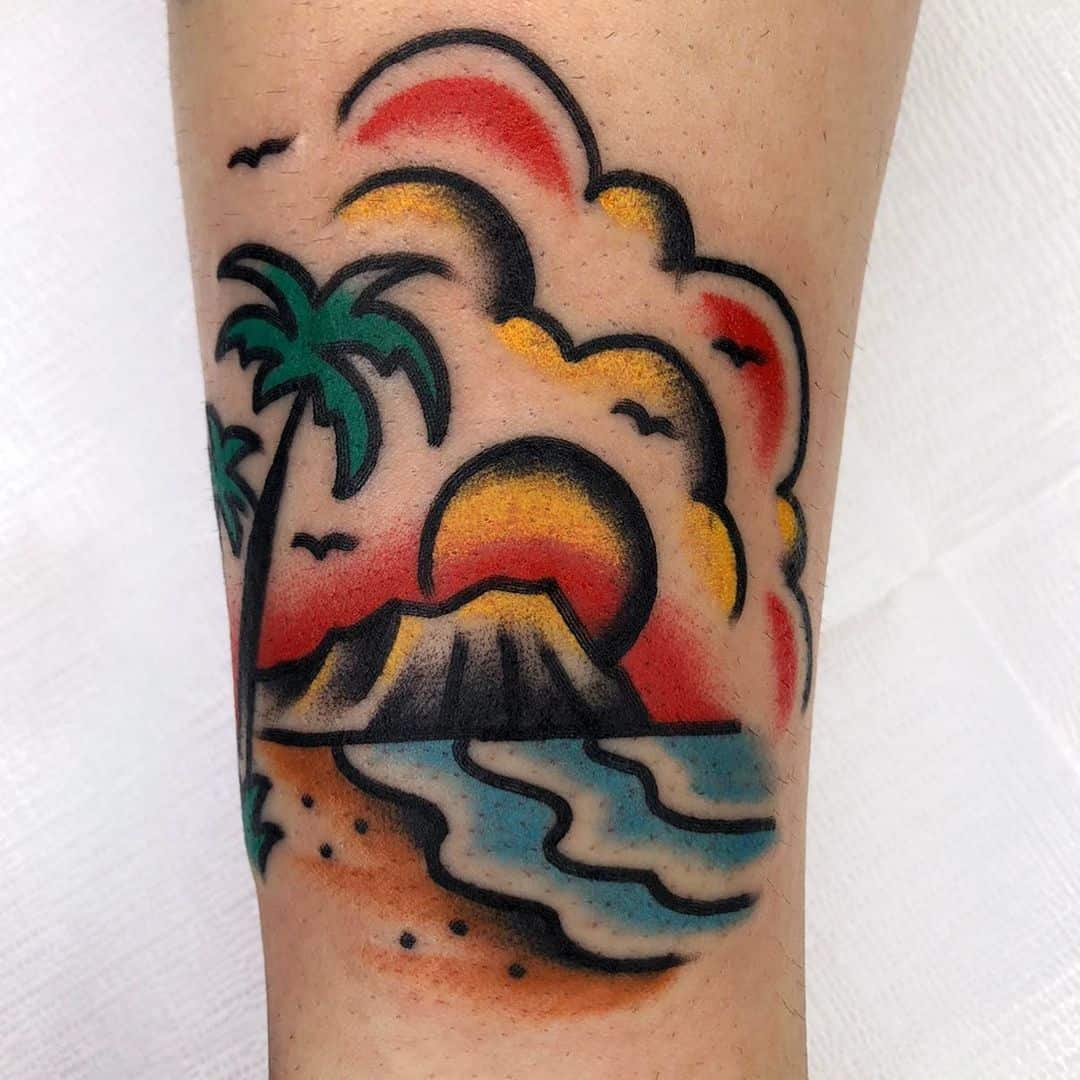 Palm tree and sunset tattoos 2