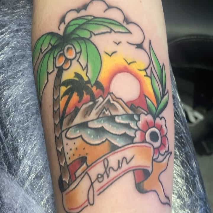 Palm tree and sunset tattoos 3