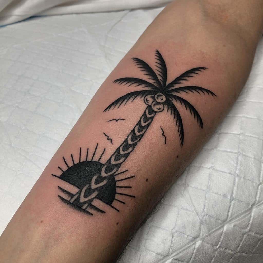 Palm tree and sunset tattoos 4