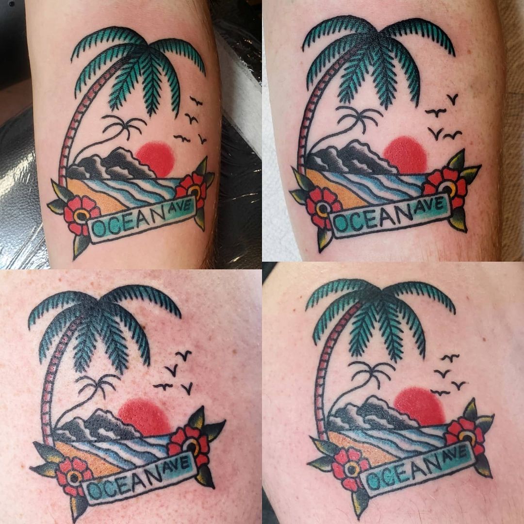 Palm tree and sunset tattoos 5