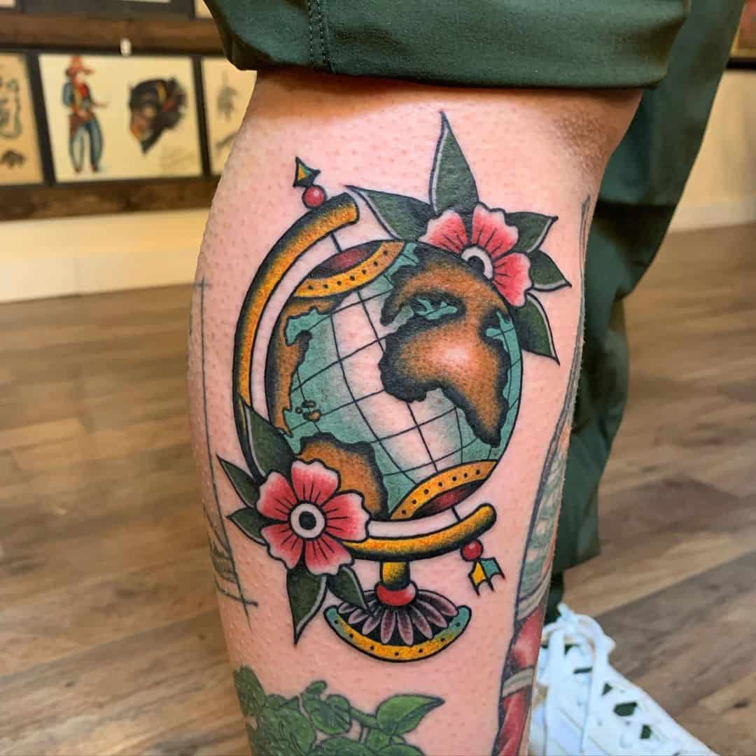 Vintage globe tattoo 2