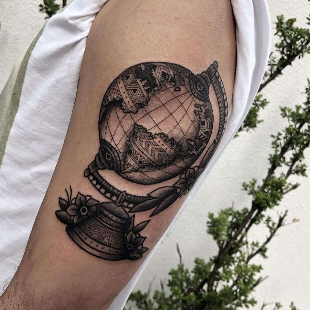 Vintage globe tattoo 3