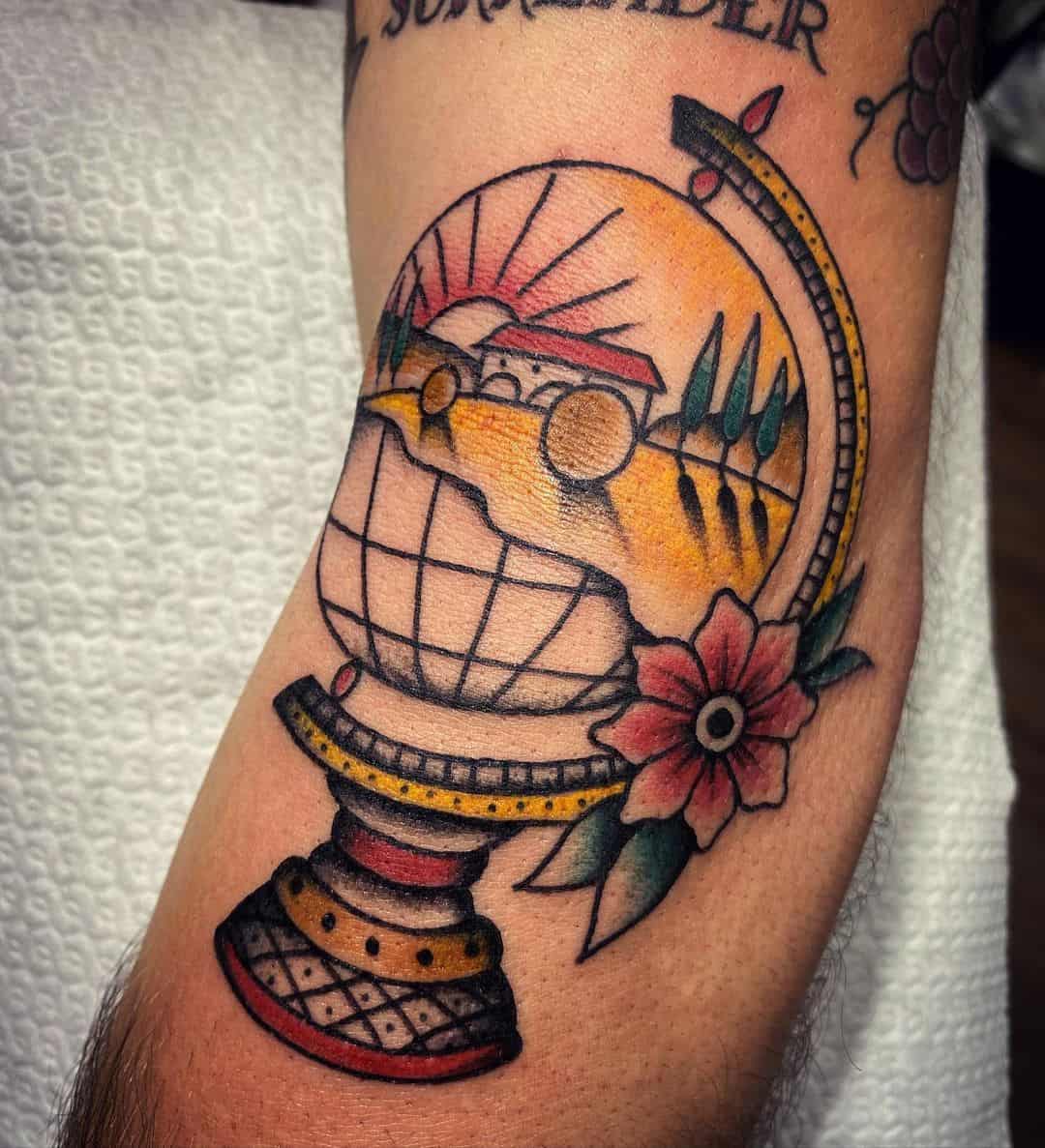 Vintage globe tattoo 5