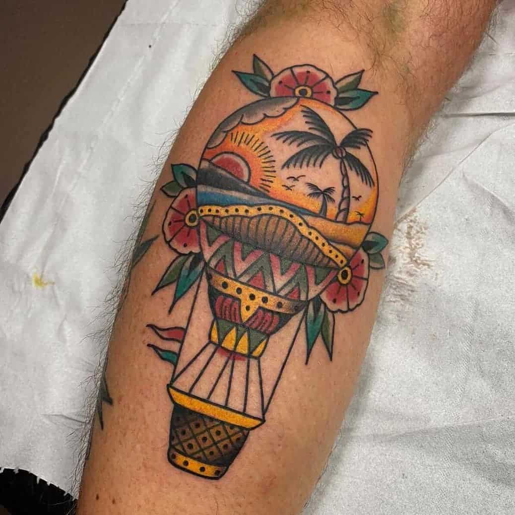 Vintage hot air balloon tattoo 1