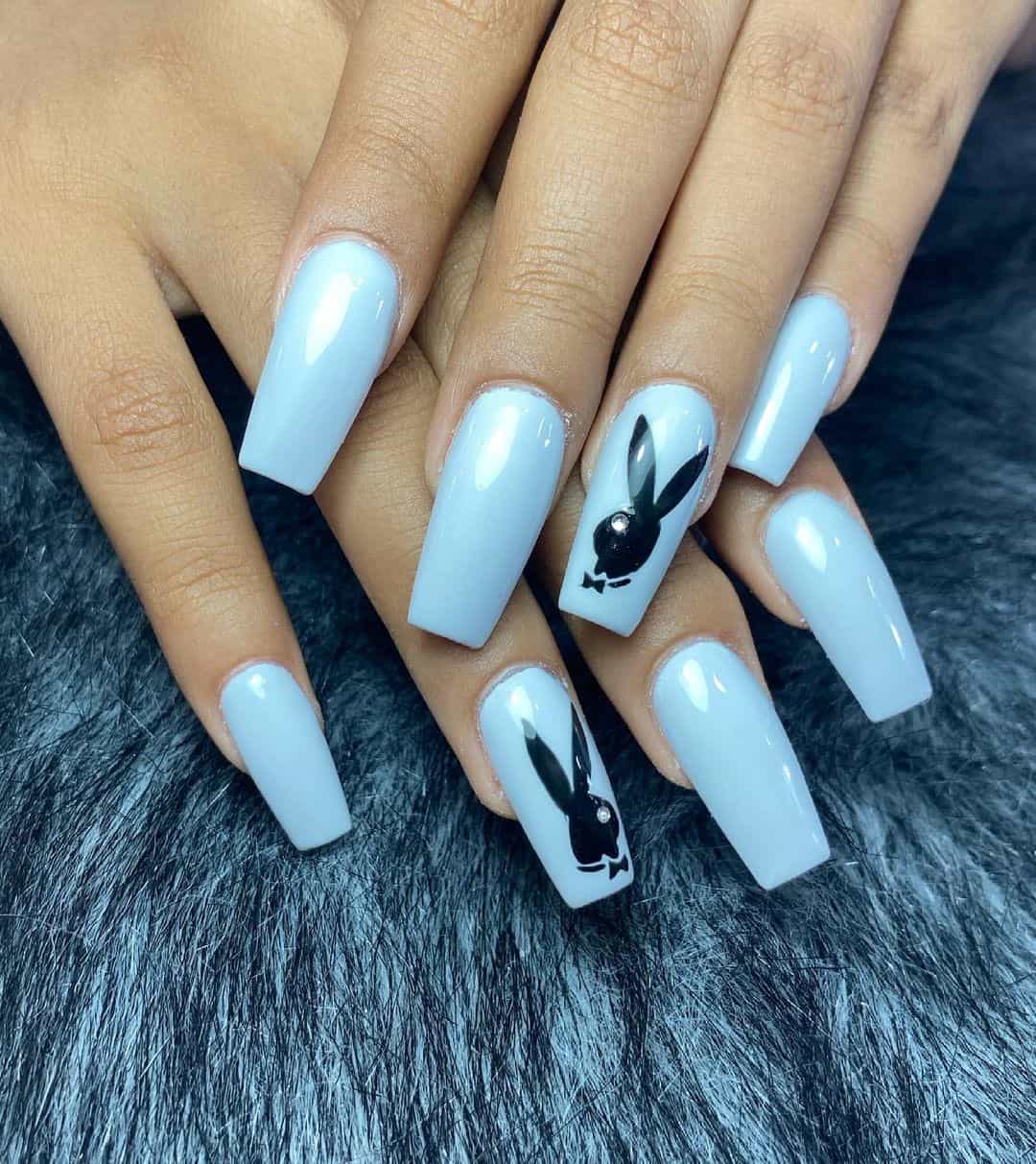 Blue Icy Coffin Nails Playboy Manicure