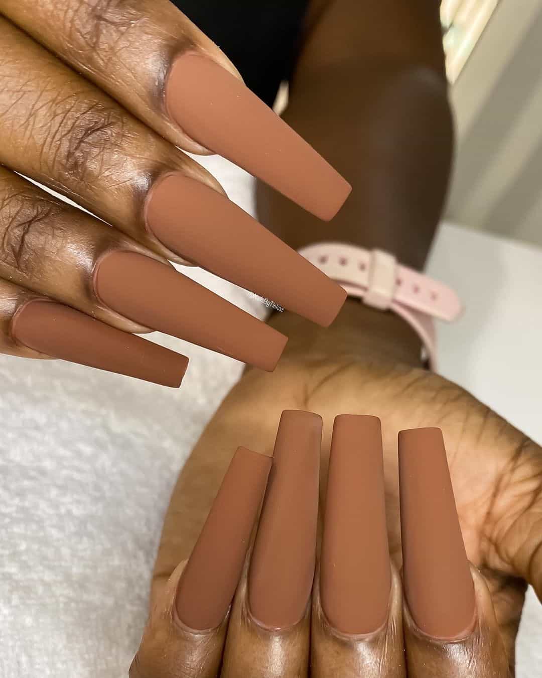 Chocolate Matte Nails Square Shape 