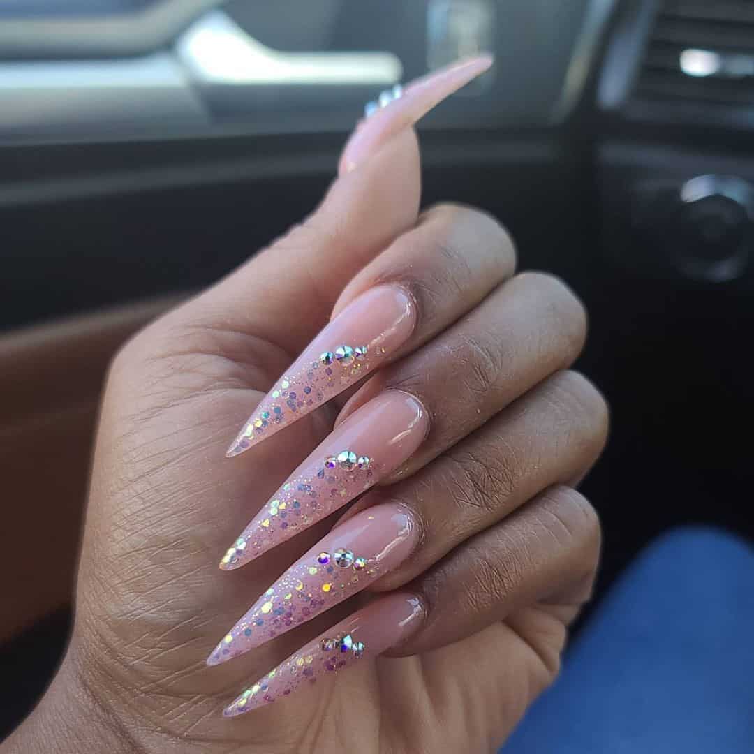 Dramatic & Long Stiletto Nails With Glitter 