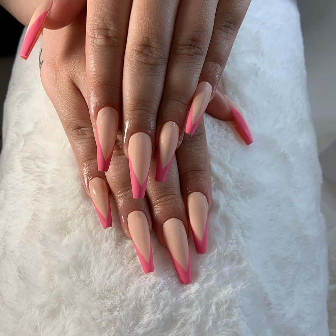 Hot French Pink Matte Manicure 