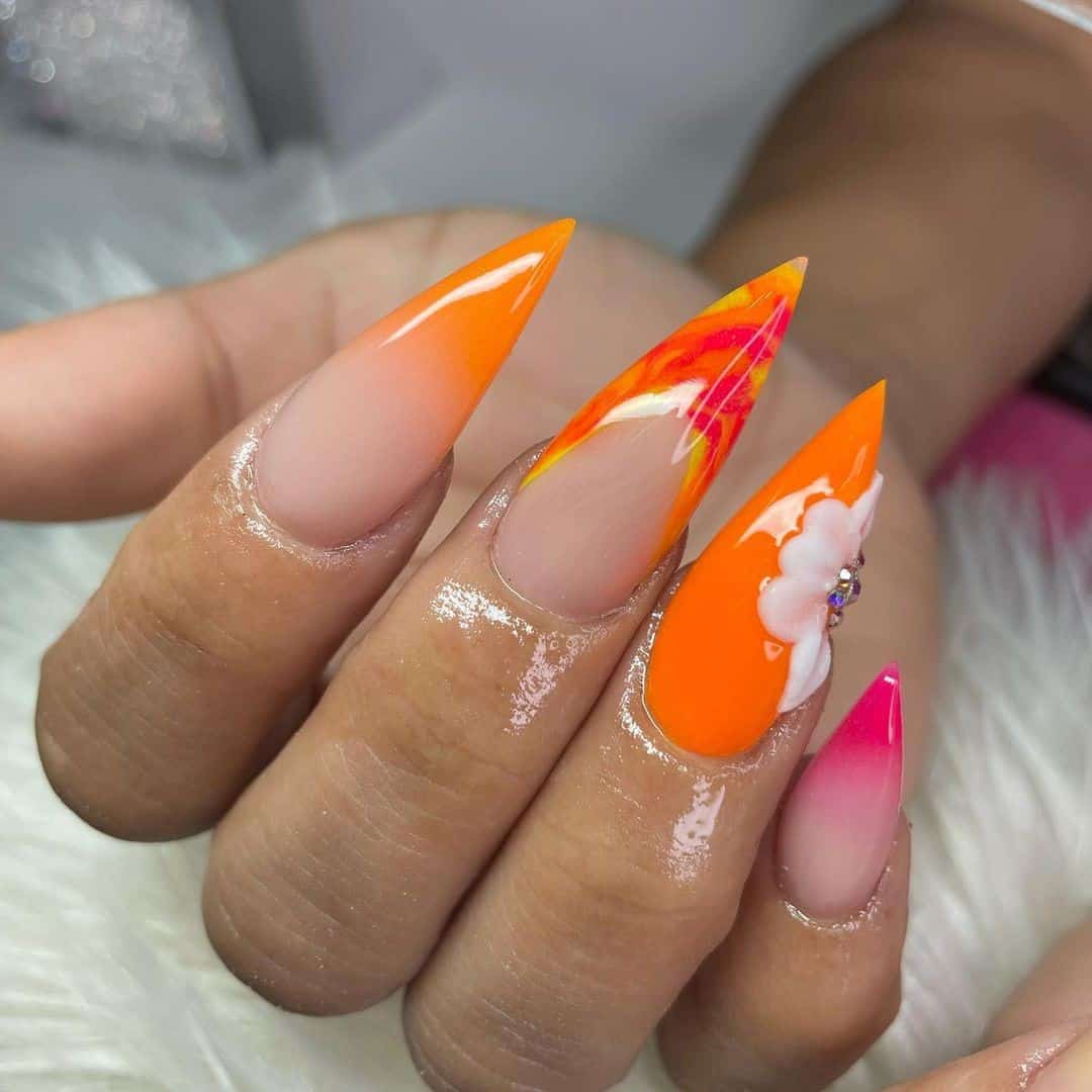 Hot Orange Stiletto Manicure 