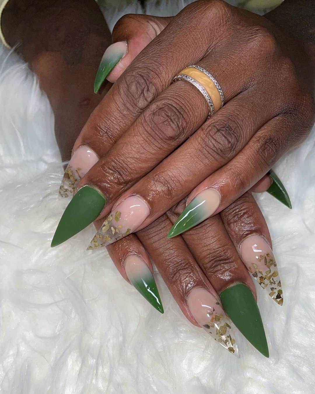 Mystical Green Stiletto Nails 