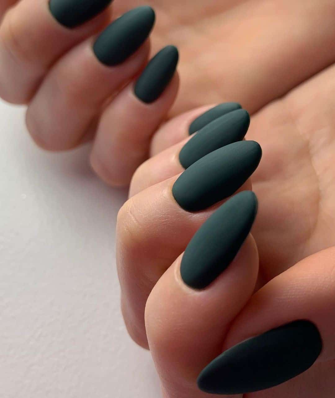 Oval Shaped Green Matte Nails 