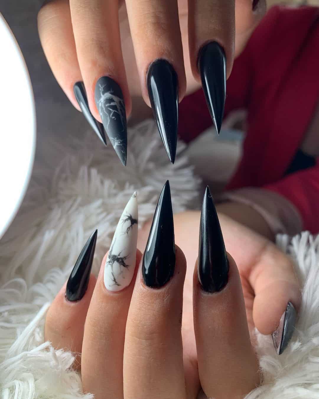 Stiletto Nails Black Manicure Long