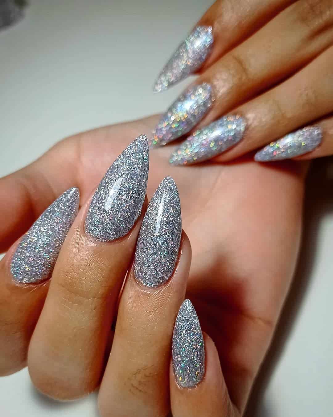 Stiletto Nails Grey Silver Design 